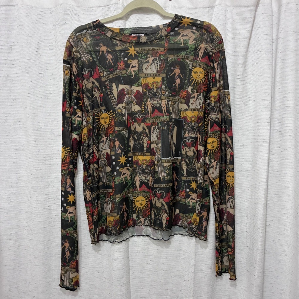 Horoscopez Tarot Card Mesh Top 3X Long Sleeve Sheer Whimsygoth Witchy Festival